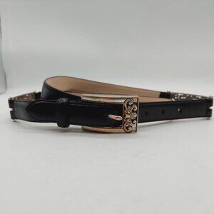 Lake Shore Drive Women’s Black Leather Belt Silver Tone Filigree Buckle XL Read